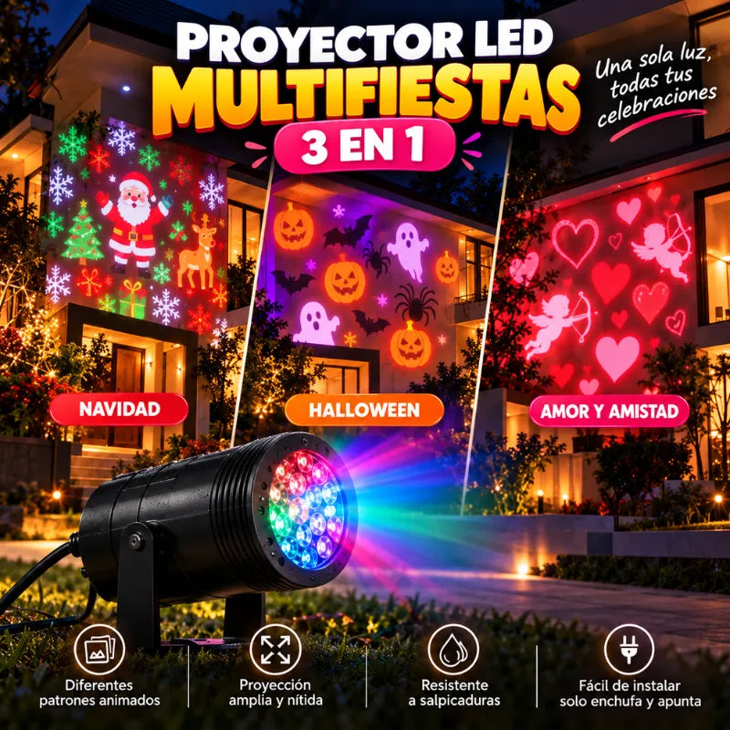 Proyector LED Multifiestas 3 en 1