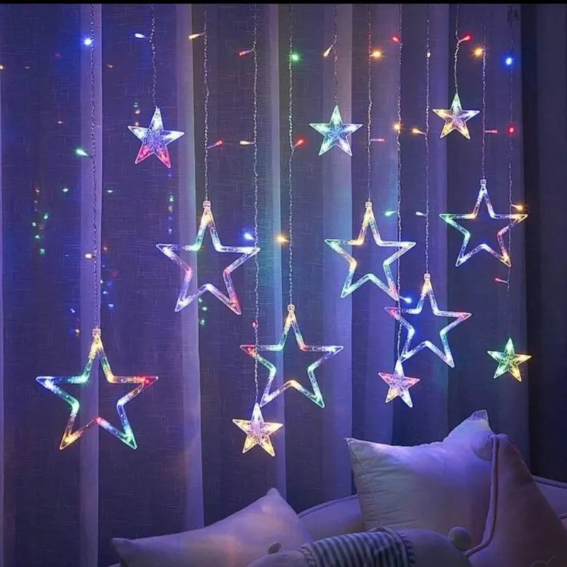Cortina de Luces Estrella LED + Tapete Navideño GRATIS